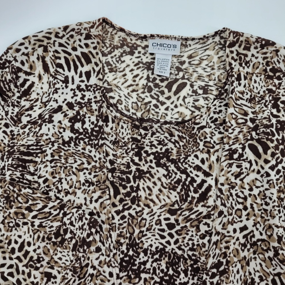 Chicos Travelers 2 Piece Animal Print Cardigan Tank Chic Travel Brown Womens L